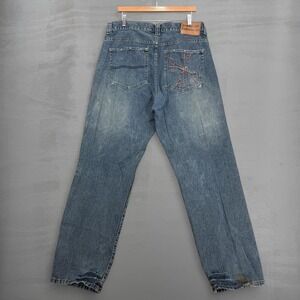 Y2K Platinum FUBU Jeans Blue Embroidered Baggy Faded Denim 36 x 33